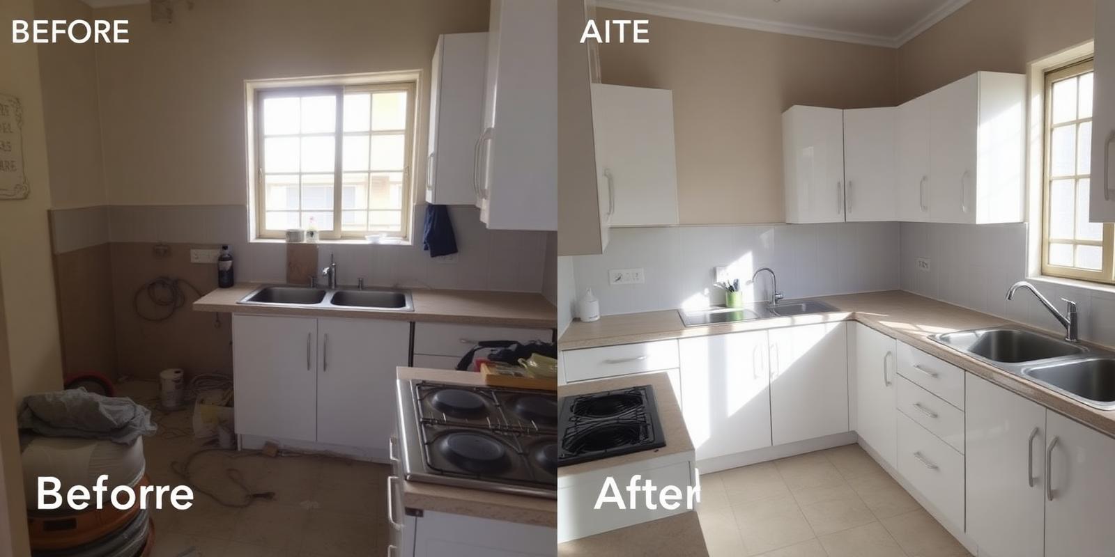 Kitchen before and after Pure Homes deep clean